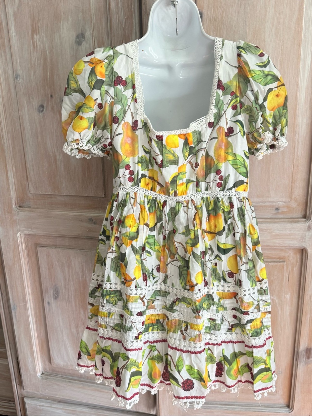 FARM Rio White Lemon-Print Puff-Sleeve Mini Dress Women’s Small - Picture 10 of 12